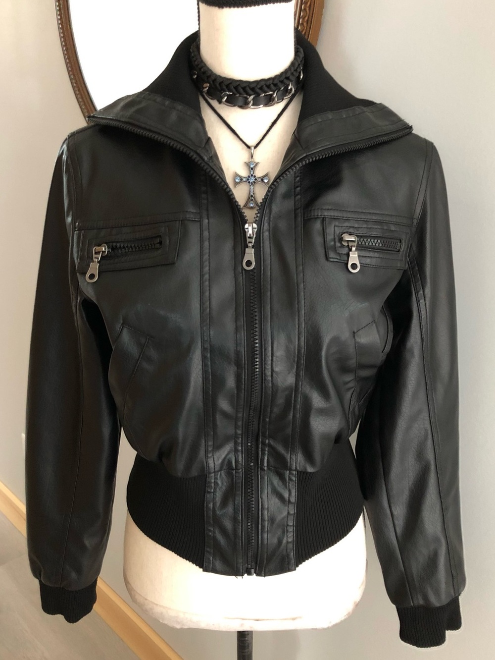 Miley Cyrus & Max Azria Black Faux Leather Biker Moto Jacket Size Medium